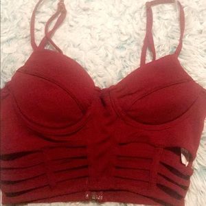 Maroon padded cutout crop top
